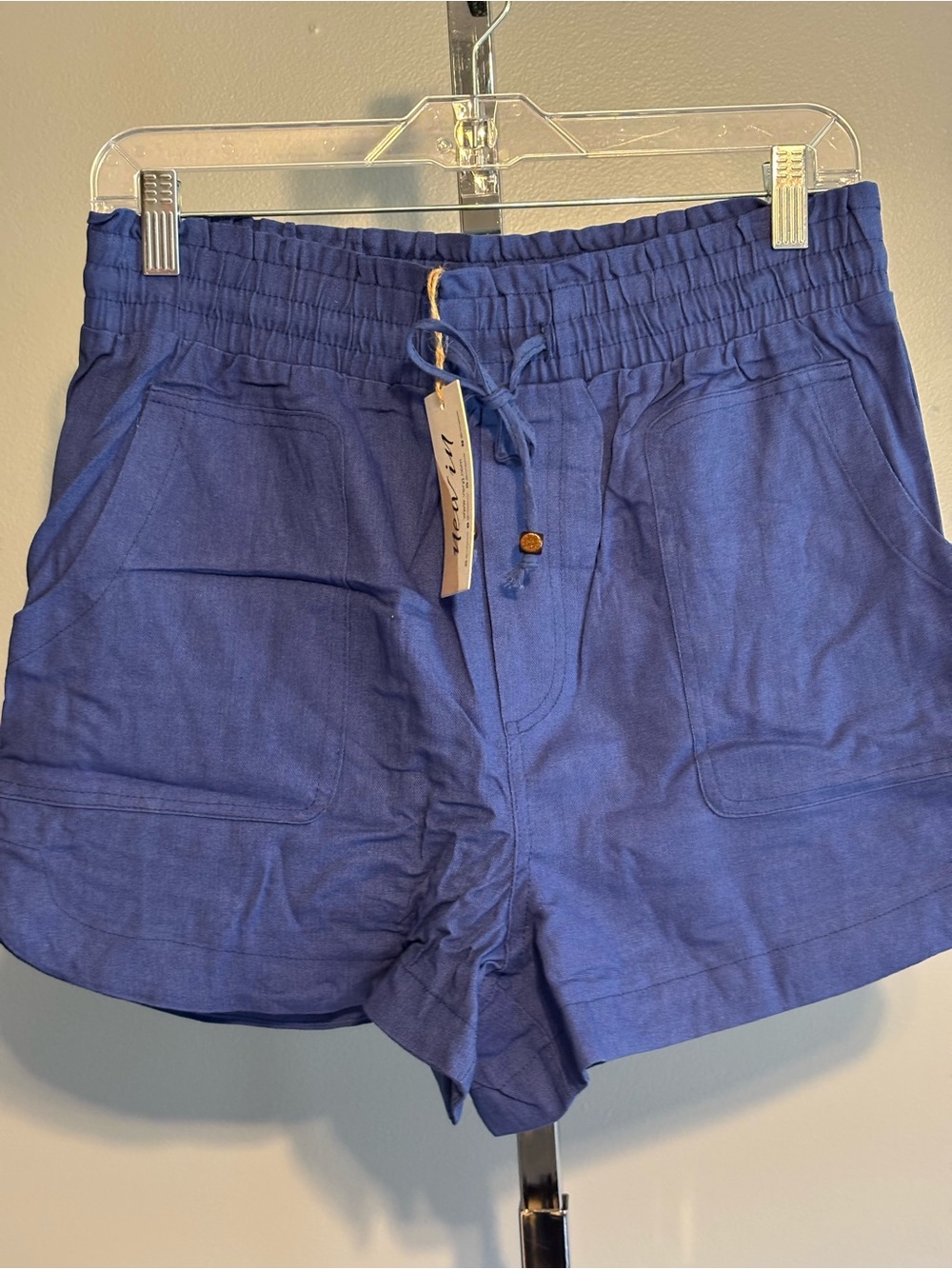 NEW IN shorts lightweight beaded ties elastic waist pull on pockets S M L NWT